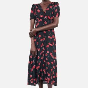 The Kooples Cherry Print Midi Dress Size 1 NWT